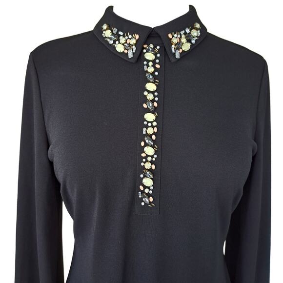 Karl Lagerfeld Black Embellished Long Sleeve Dress Size 6 Workwear Dressy - Picture 5 of 12